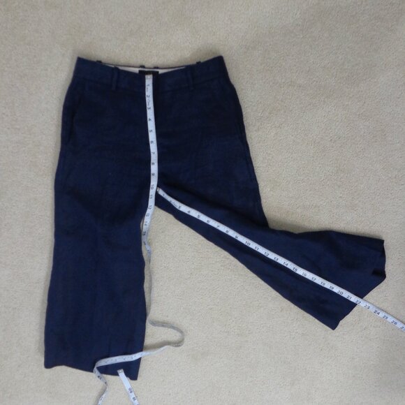 J Crew 100% Linen Wide-Leg Cropped Navy Lounge Career Pants Petites Size 0 - Picture 5 of 7